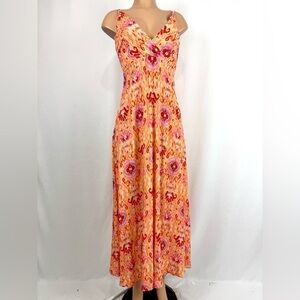 Kaos Jeans NEW Womens Sz 8 Orange Red Print 100% Viscose Maxi Dress Strappy Back